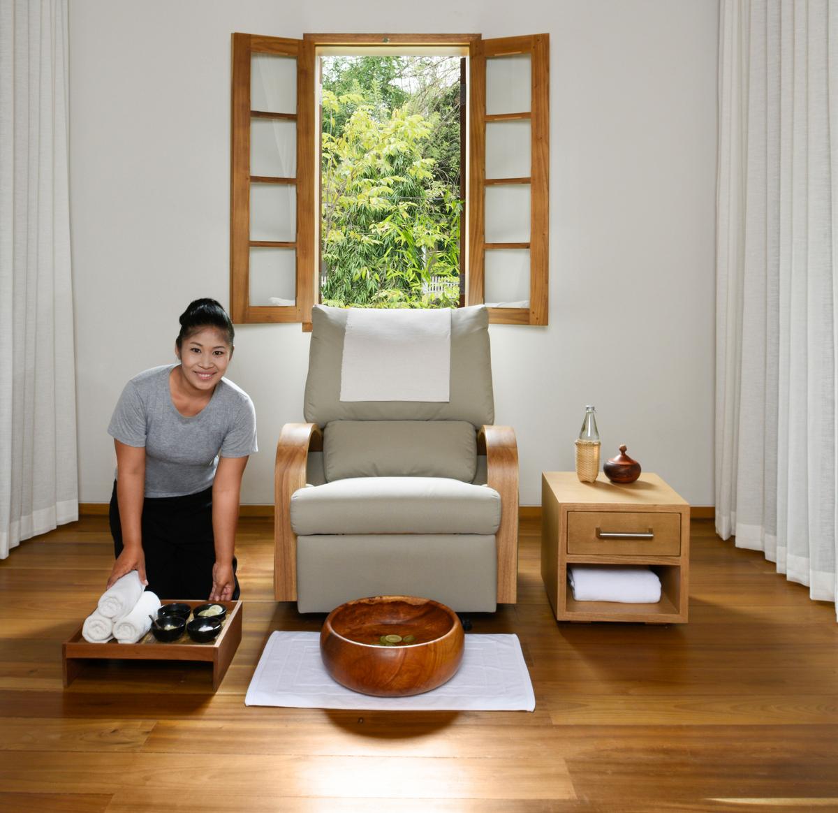 The 53-bedroom hotel includes a ‘massage retreat,’ which offers a menu of traditional therapies of body massages and foot massages / 