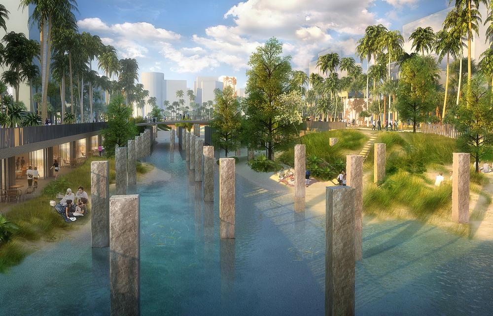 MVRDV have proposed flooding the China Town Mall in Tainan and turning it into a lush swimming lagoon / Tainan Axis images © APLUS CG