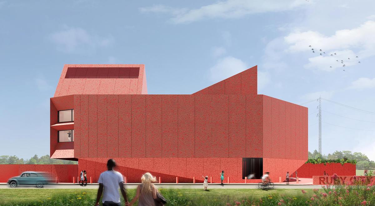 The vision of a sparkling crimson building appeared to Linda Pace in a dream, and this was interpreted by David Adjaye / Adjaye Associates
