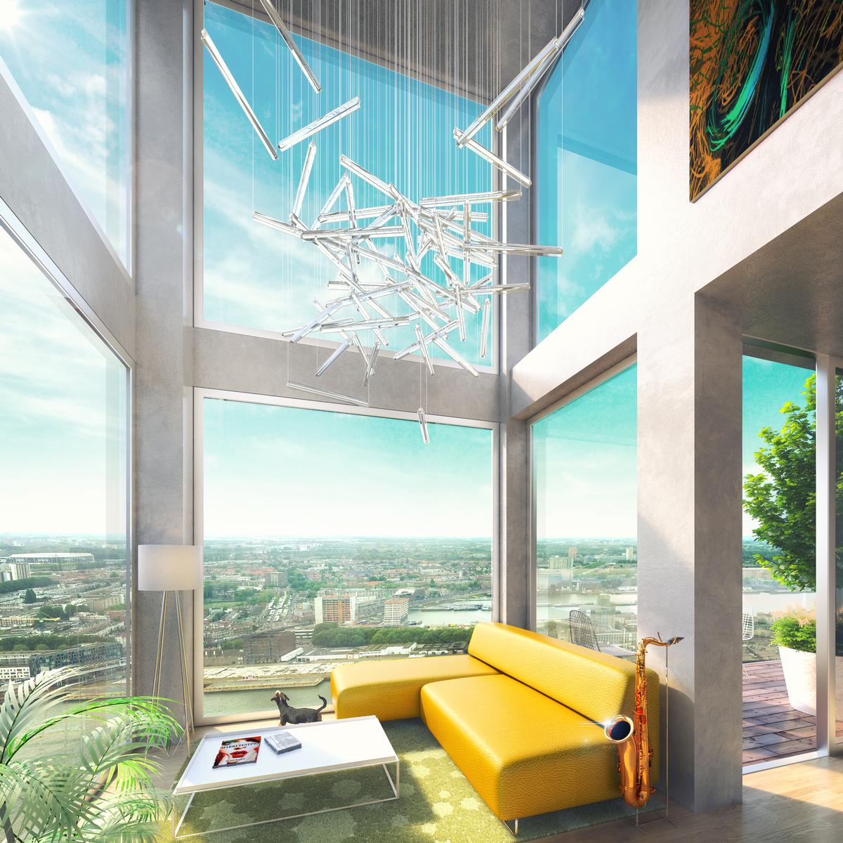 Inside The Sax, all the apartments have 270-degree panoramic views of the River Maas and the city beyond / MVRDV