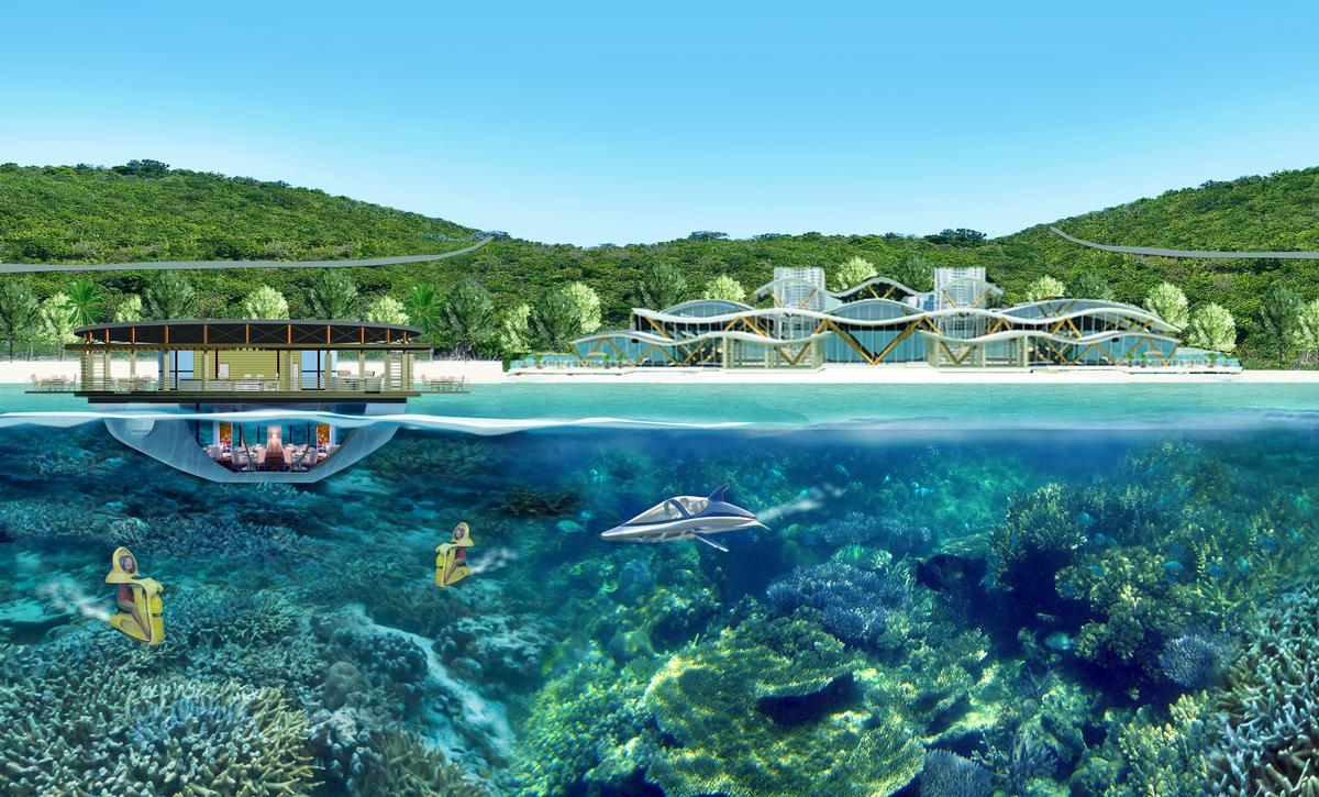 The developer says the majority of the development would be on land, with floating structures featuring a glass bottom hull The developer says the majority of the development would be on land, with floating structures featuring a glass bottom hull