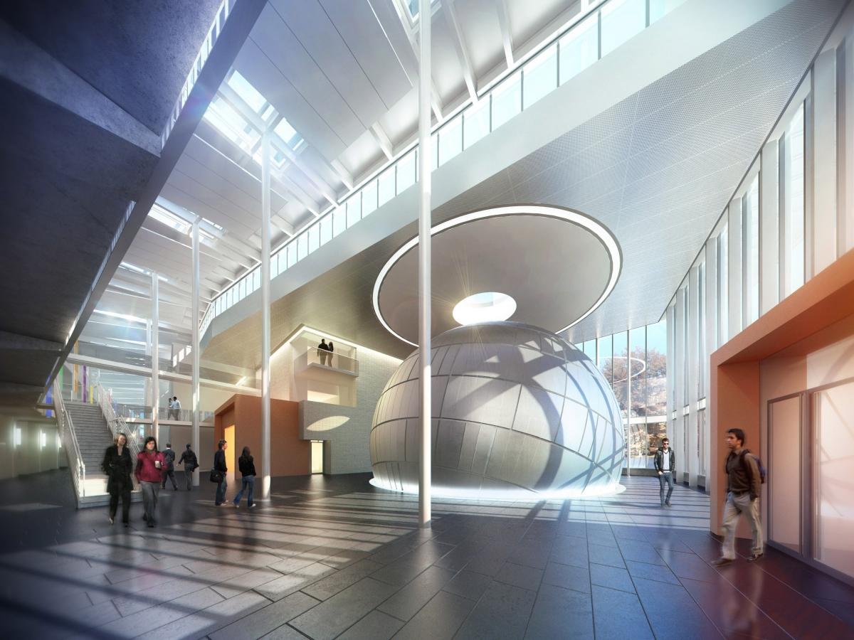 Phase three of the multi-year project includes the creation of the planetarium, as well as a new greenhouse, labs, classrooms and lecture halls / Cannon Design