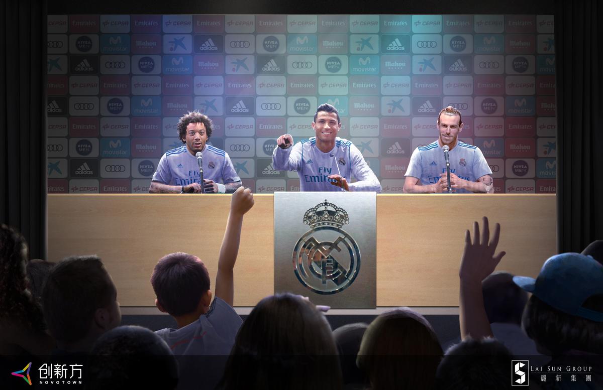 Guests will be able to interact with their favourite Real Madrid player by augmented reality in a mock up press conference / iP2 Entertainment