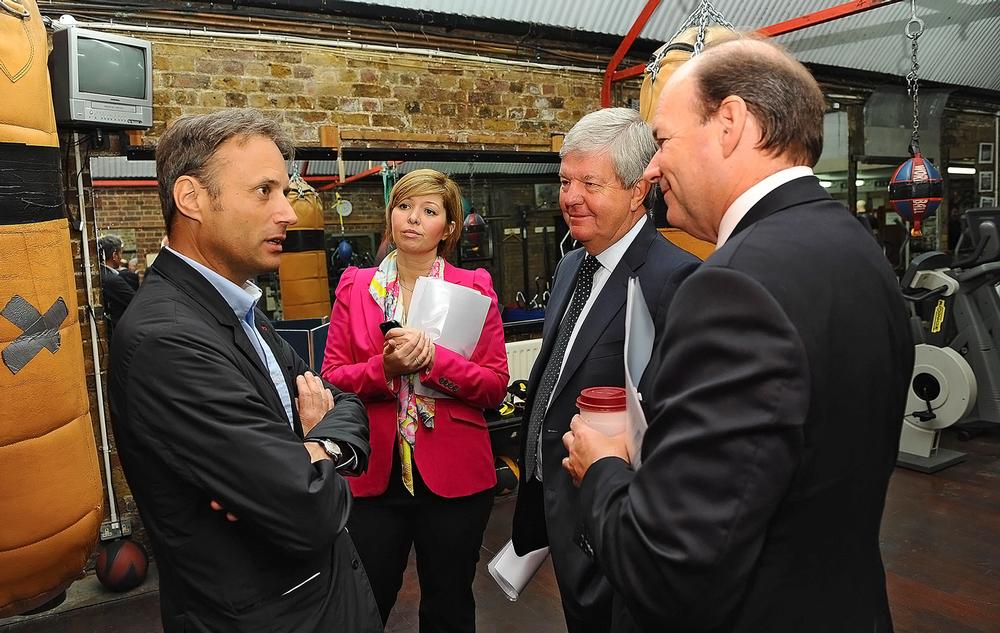 Parr and Mills with Deutsche Bank CEO Colin Grassie at the launch of Sporteducate in June