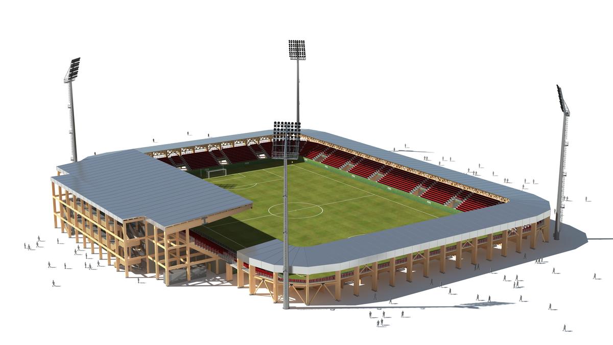 The stadiums can be assembled in just 6-8 months and are made from timber / Bear Stadiums
