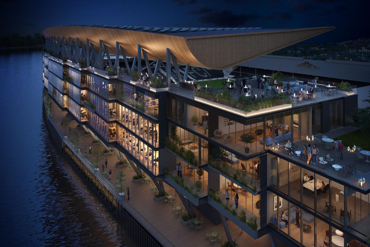 If approved, the scheme will see the creation of riverside pubs and restaurants, event facilities, green spaces and public access to a river walk along the Thames / Populous