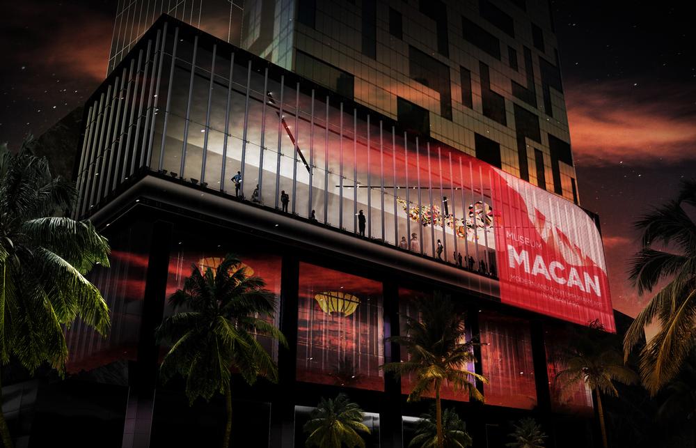 Museum MACAN is located inside a multipurpose building which incluces offices, apartments, a hotel and shops. Some of the revenues from the development will go towards operating the gallery