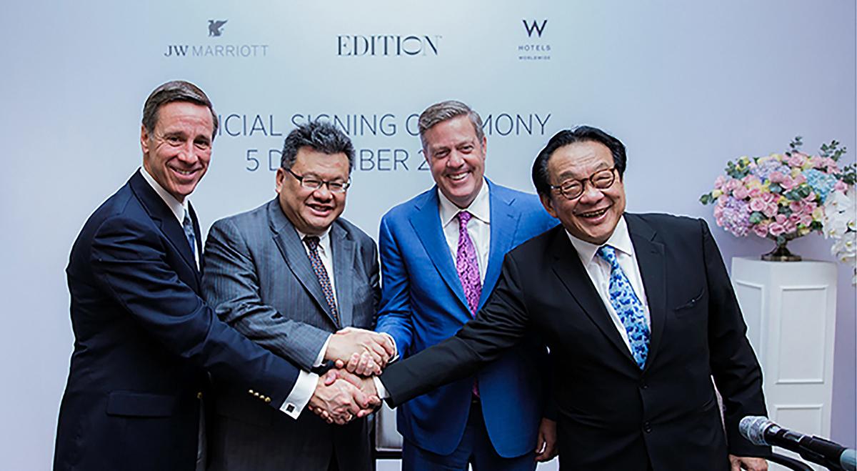From left: Arne Sorenson, president and CEO, Marriott International; Dato’ Yeoh, executive director of YTL Hotels; Craig Smith, president and MD of Asia Pacific, Marriott International; Tan Sri Dato’ Francis Yeoh, MD of YTL Group of Companies / Marriott International