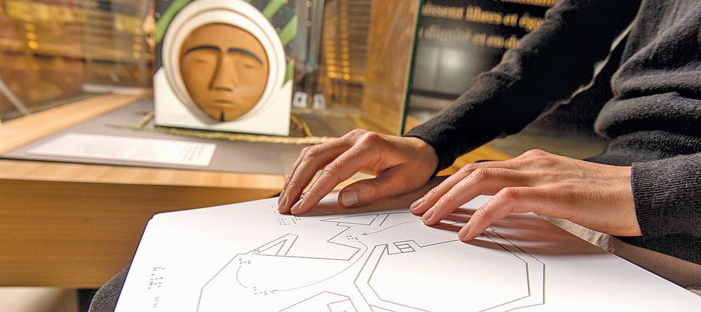 A Braille map enables blind and low-vision visitors to navigate the museum