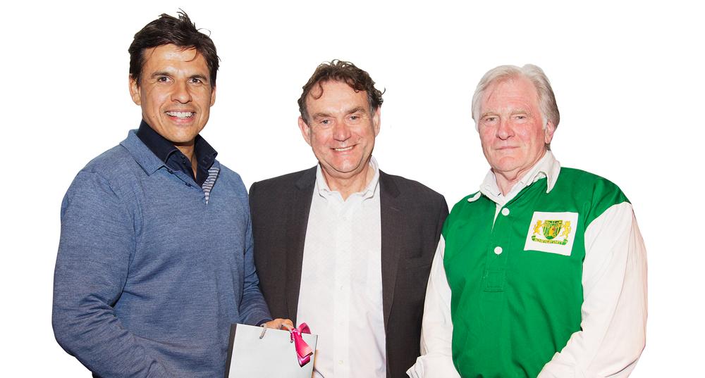 Wales football coach Chris Coleman (left) gave a talk about how to engage with a nation. Seen here with Swansea’s Prof Marc Clement and Dr Terry Stevens (right)