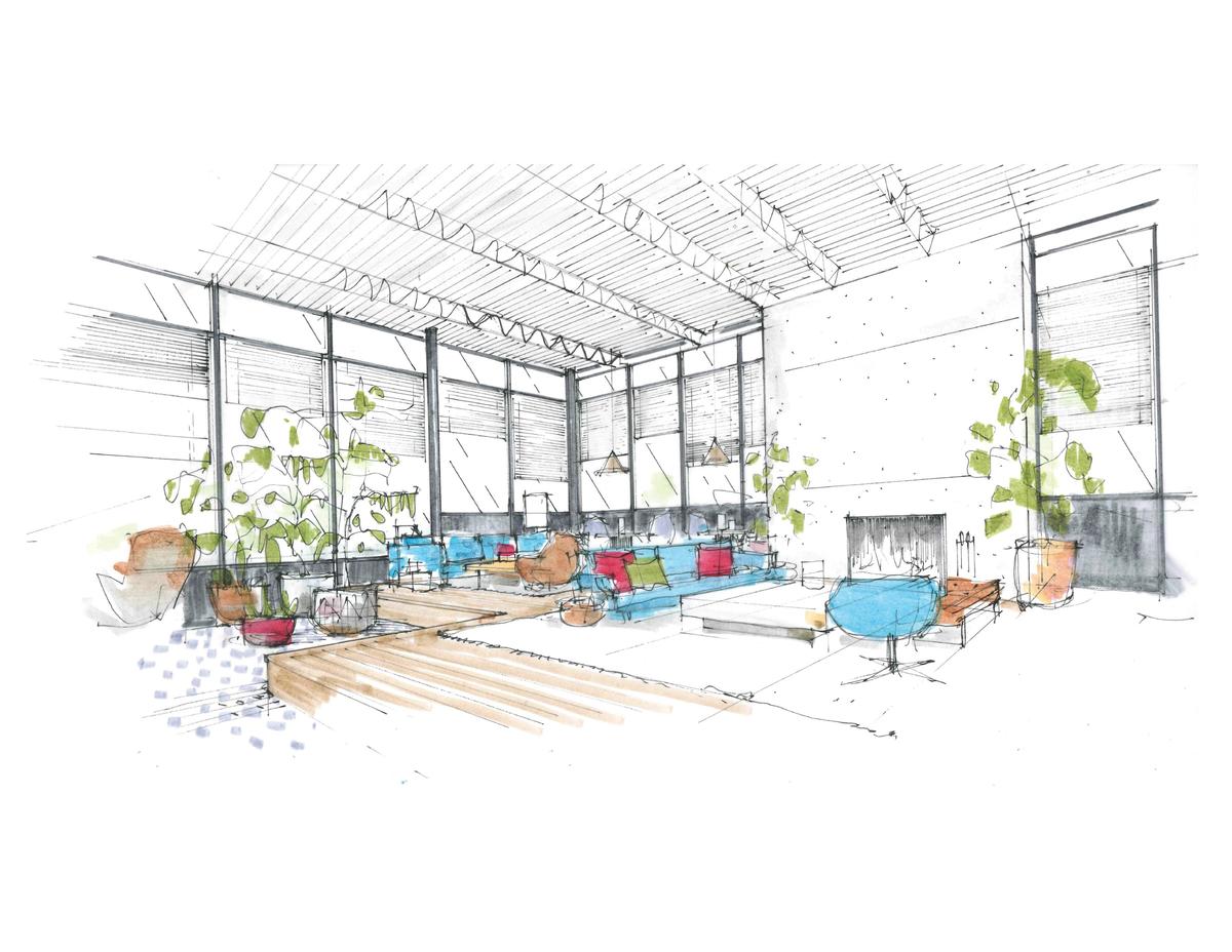 The 209-bedroom hotel will include a wellness centre with yoga, meditation and alternative treatments, as well as an event space, coworking club for 370 members, rooftop bar, restaurant and 50-person cinema / Gachot Studios