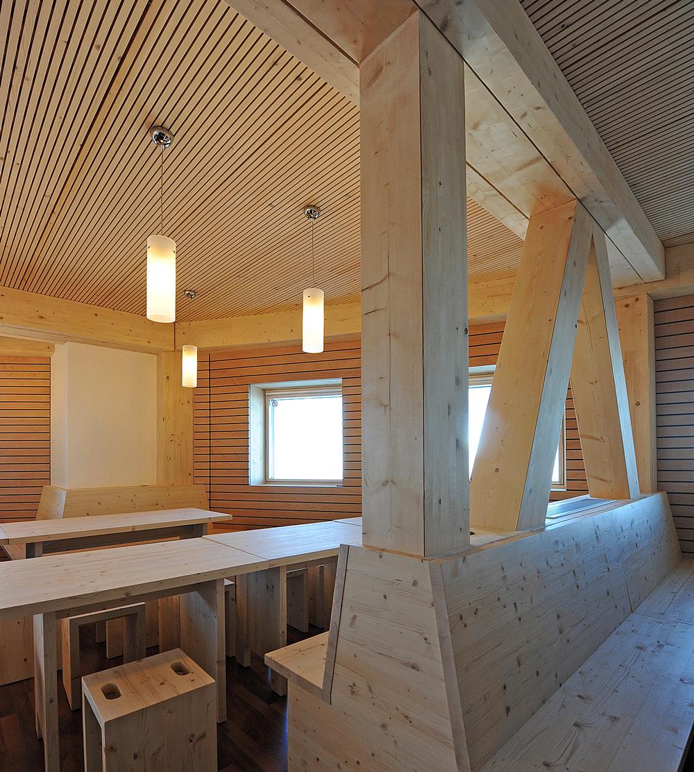Interiors are mainly made from wood which was sustainably harvested nearby