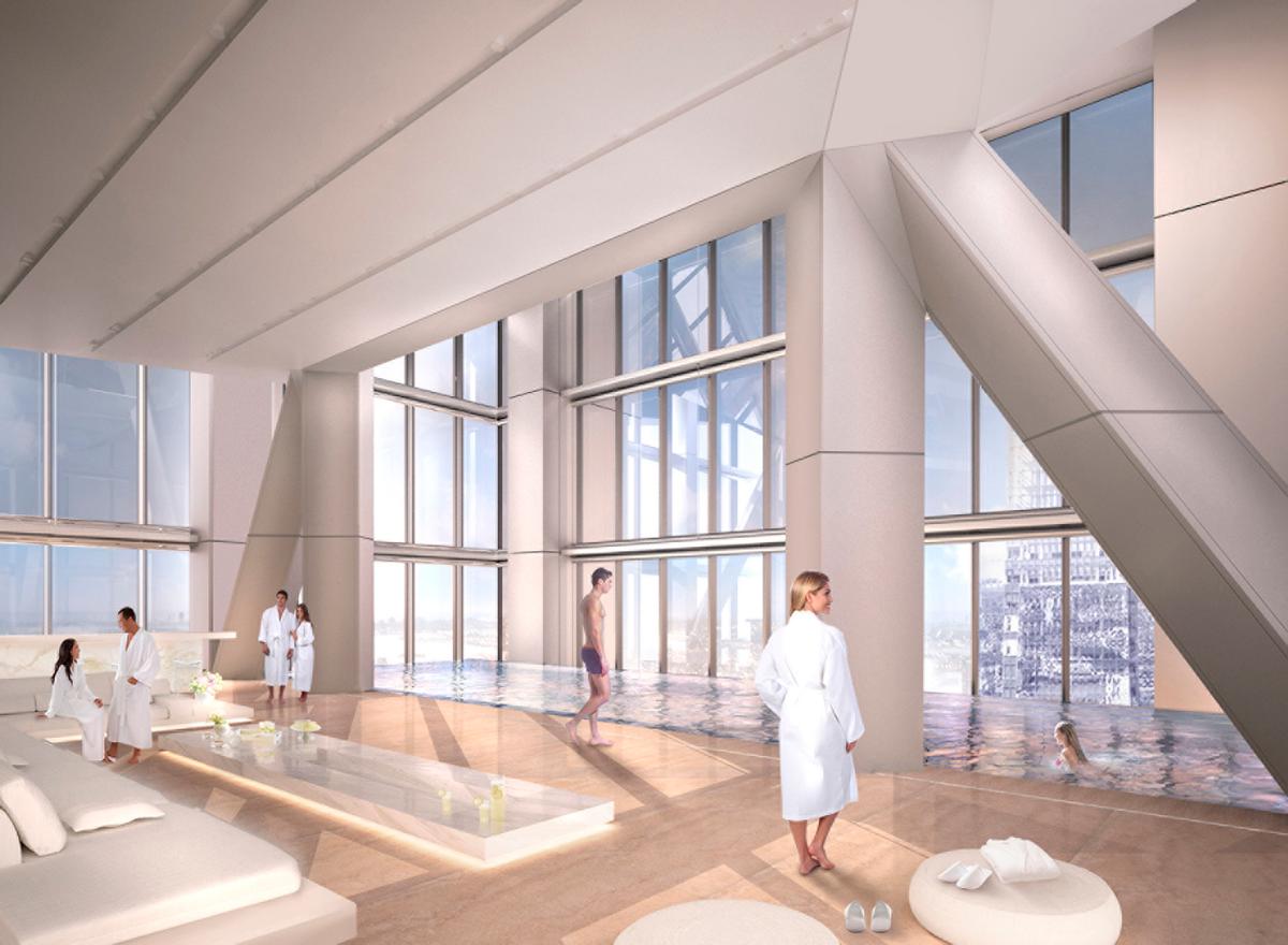 Above the hotel, the 57th-floor spa will include seven treatment rooms and an indoor infinity pool / Four Seasons