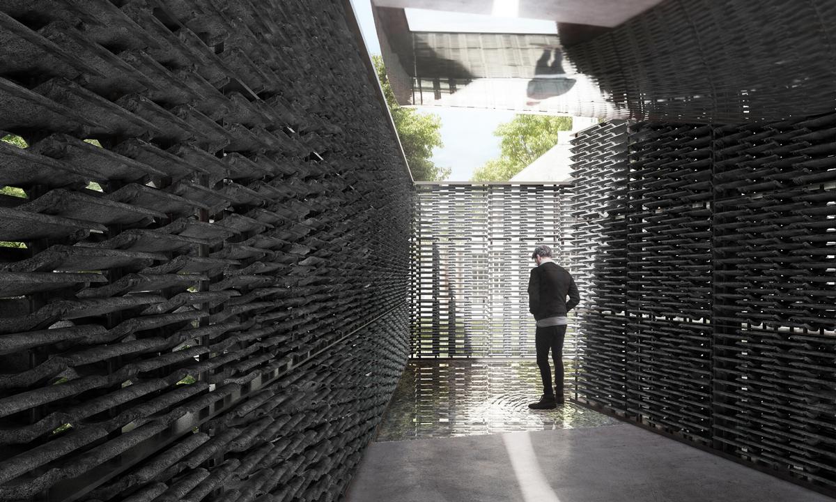 Escobedo’s Pavilion will take the form of an enclosed courtyard, comprised of two rectangular volumes positioned at an angle / Atmósfera Escobedo’s Pavilion will take the form of an enclosed courtyard, comprised of two rectangular volumes positioned at an angle / Atmósfera