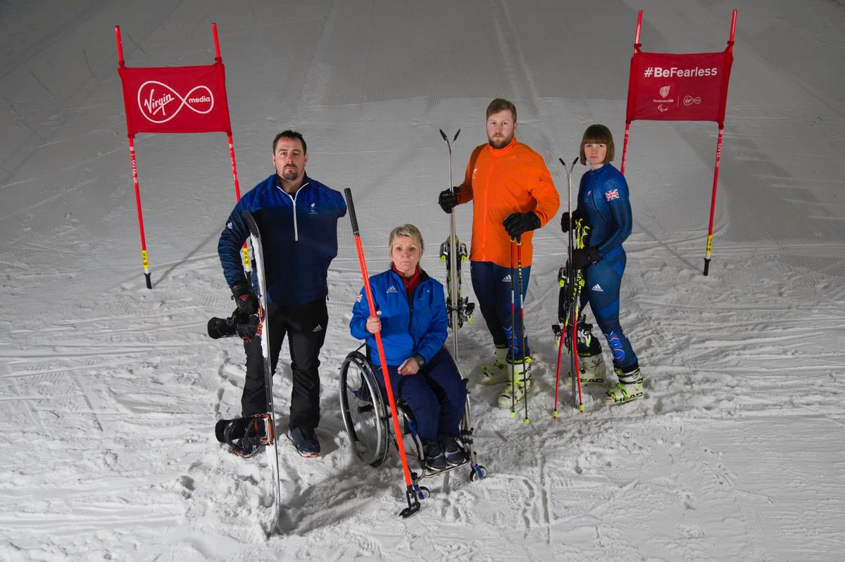 Paralympic athletes Ben Moore (Para snowboard), Angie Malone (wheelchair curling), Brett Wild (Guide) and Millie Knight (Para alpine skiiing) will be representing Paralympics GB at Pyenongchang / Paralympics GB/Virgin Media Paralympic athletes Ben Moore (Para snowboard), Angie Malone (wheelchair curling), Brett Wild (Guide) and Millie Knight (Para alpine skiiing) will be representing Paralympics GB at Pyenongchang / Paralympics GB/Virgin Media