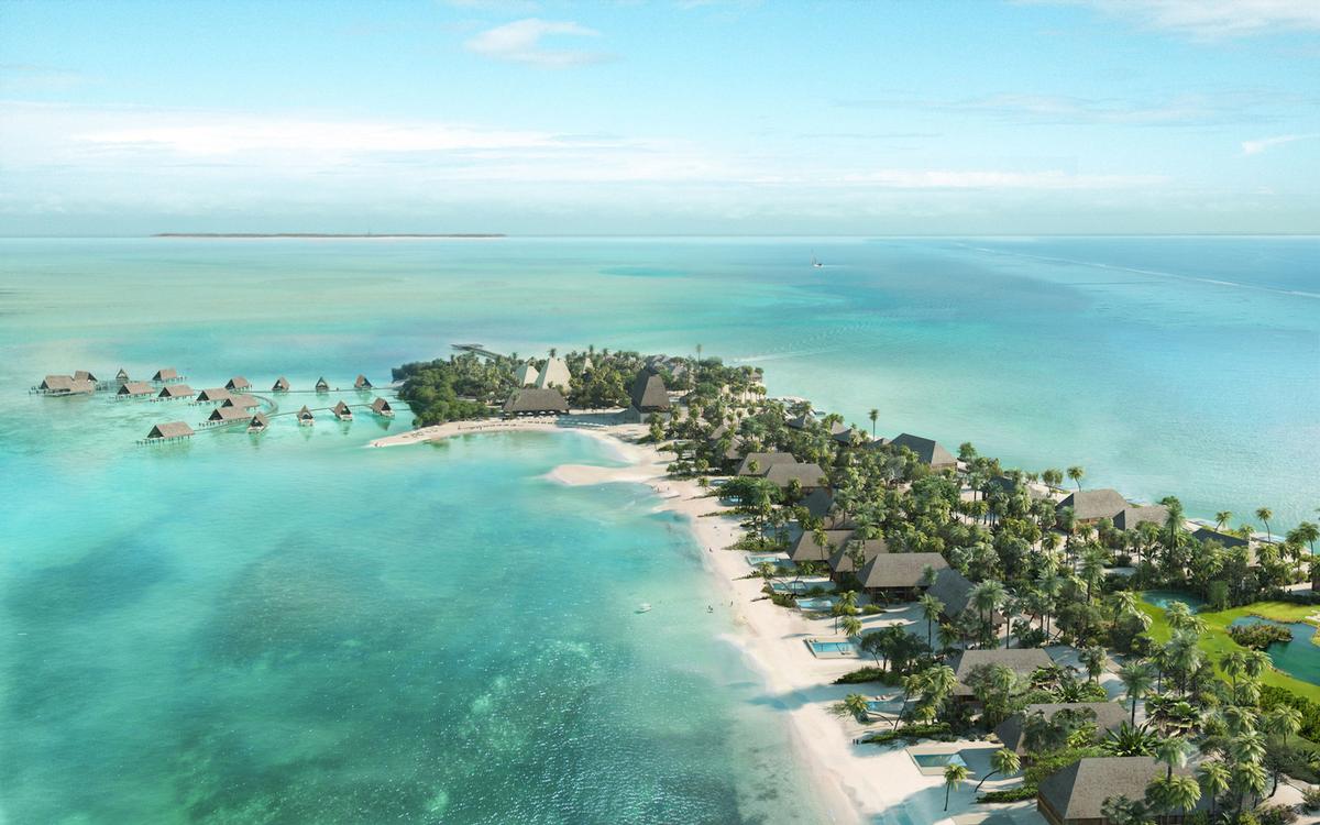 The resort will include 100 guest rooms and suites designed by Studio Caban, including a collection of overwater bungalows / Four Seasons