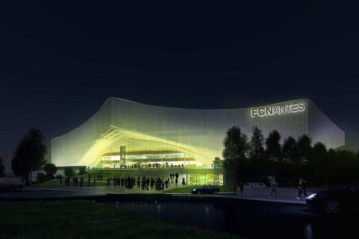Spectators will be guided into the ground via differentiated entrances, formed by fluid lifts in the building's facade / FC Nantes