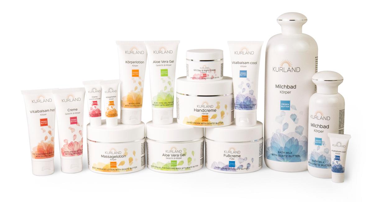 Kurland's 10-piece Goat Butter collection includes Q10 Day and Night creams, face lotion, body lotion and hand cream / Kurland