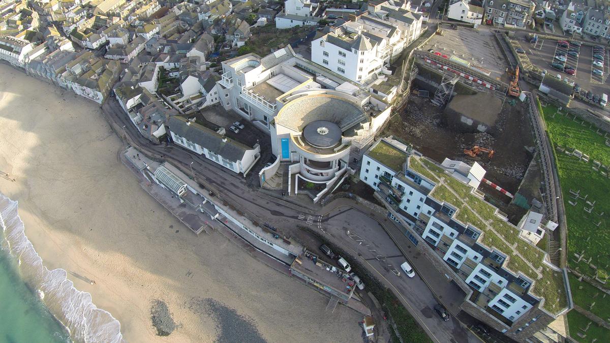 The footprint of the new building can be seen behind Tate St Ives in St Ives, Cornwall