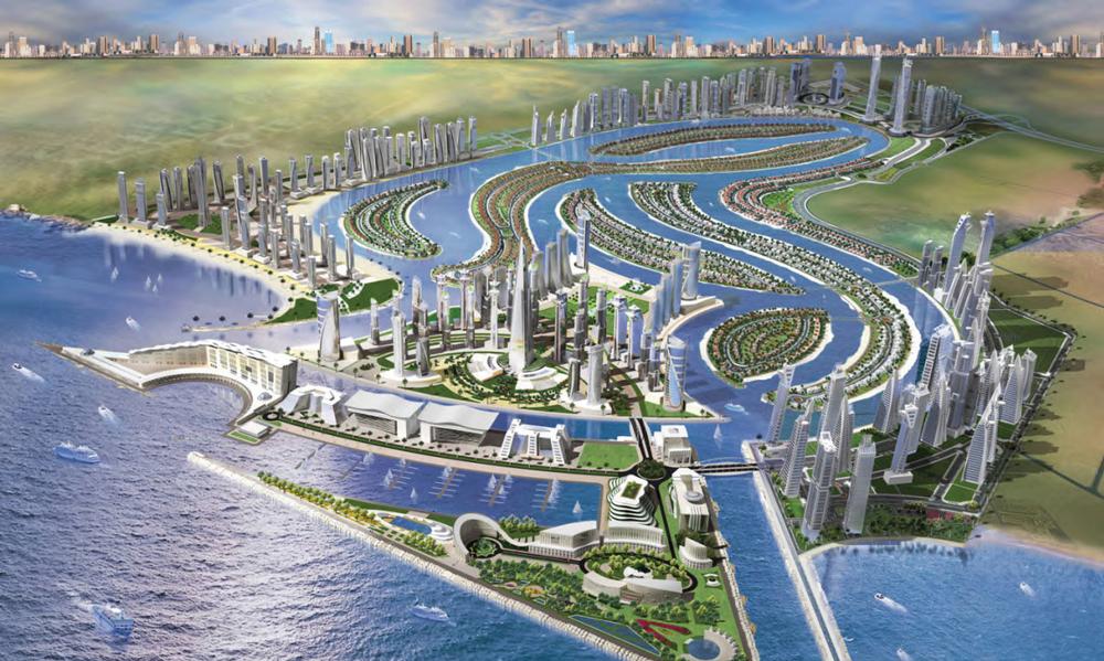 An aerial view shows Sharjah Waterfront City, a brand new luxury development in the UAE