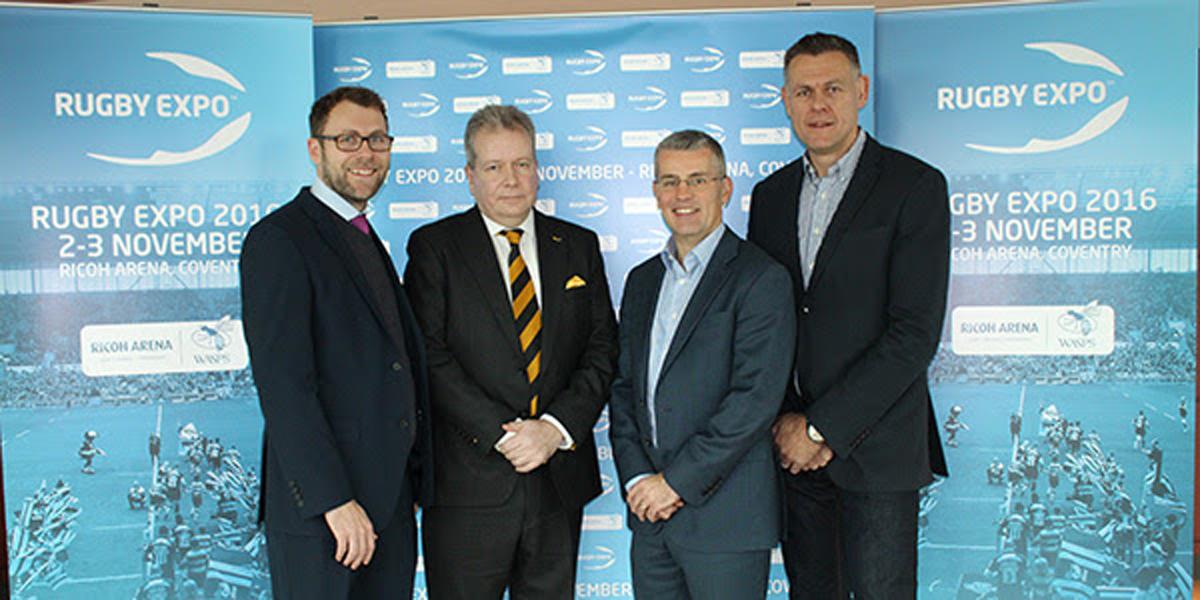'David Armstrong (centre-left) wants to 'futureproof' Wasps for the next 100 years / Rugby Expo