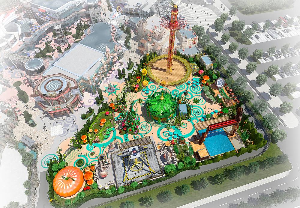 Magic Farm, at “Fun Capital” theme park, draws on local farming traditions to create a fantasy eco-world of giant plants