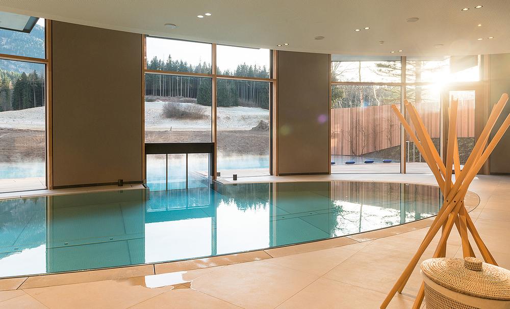 A new indoor-outdoor saltwater swimming pool is part of the expansion 
of Lanserhof Lans