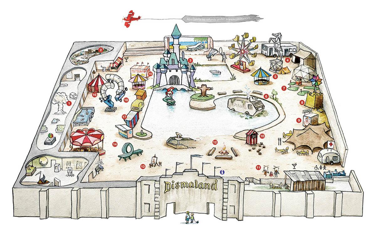 Dismaland's website shows a site plan and details of 18 attractions / dismaland.co.uk Dismaland's website shows a site plan and details of 18 attractions / dismaland.co.uk