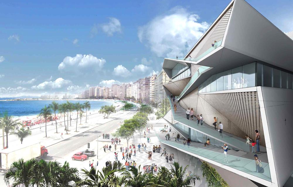 The Museum of Image and Sound looks out over Copacabana beach, Brazil