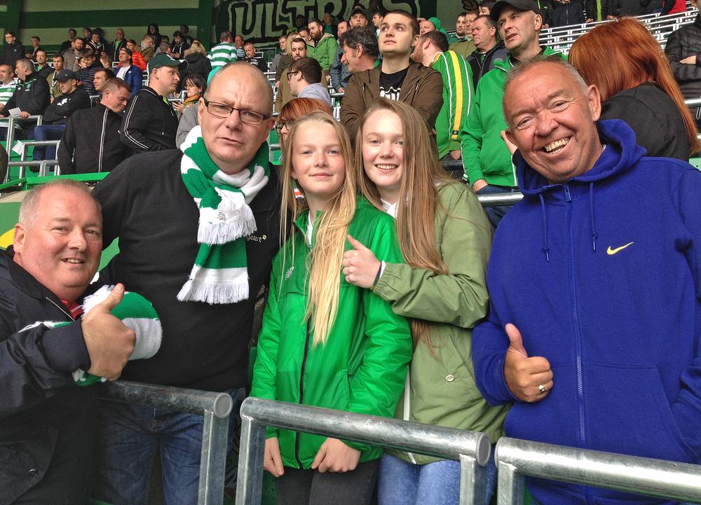 Fans at Celtic FC’s Celtic Park stadium enjoy the atmosphere in a safe standing area