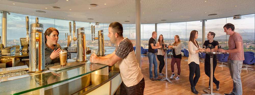 A visit to Dublin’s Guinness Storehouse ends at the Gravity Bar on the seventh floor