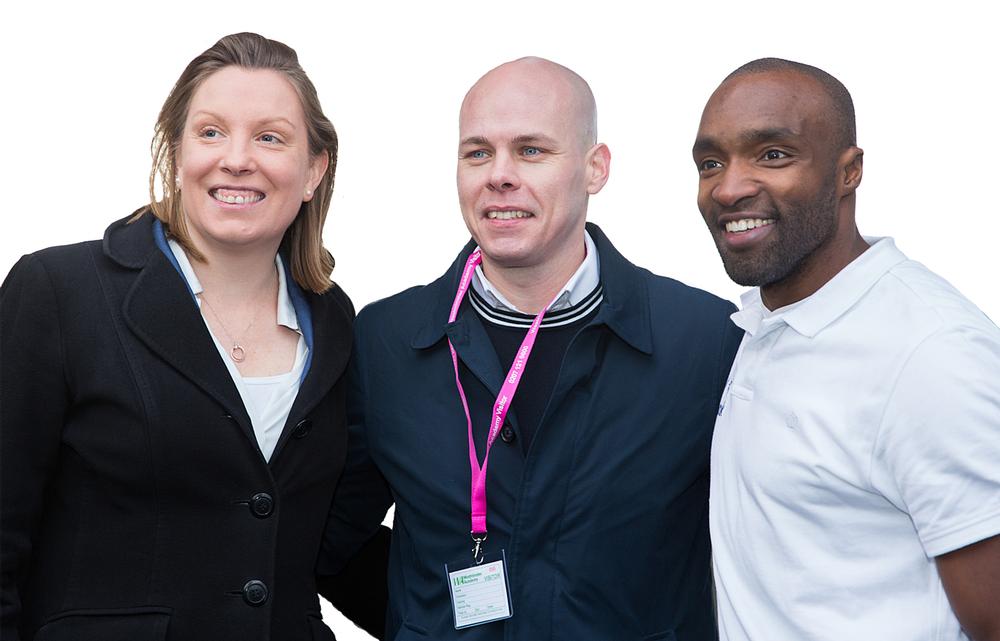 Sports minister Tracey Crouch with Minogue and Foucan