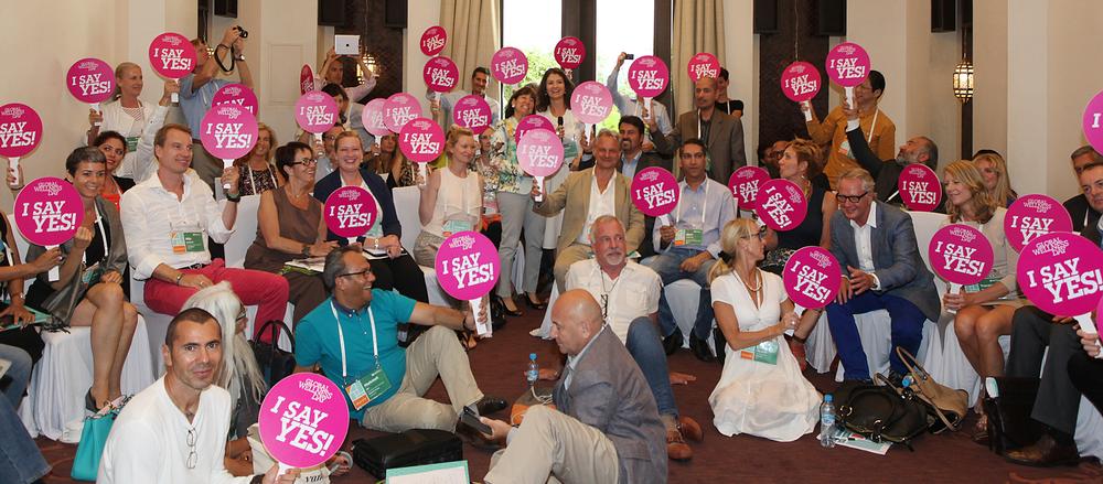Delegates said ‘yes’ to Global Wellness Day, an initiative started by Belgin Aksoy (back centre), to encourage people to lead a healthier/better life