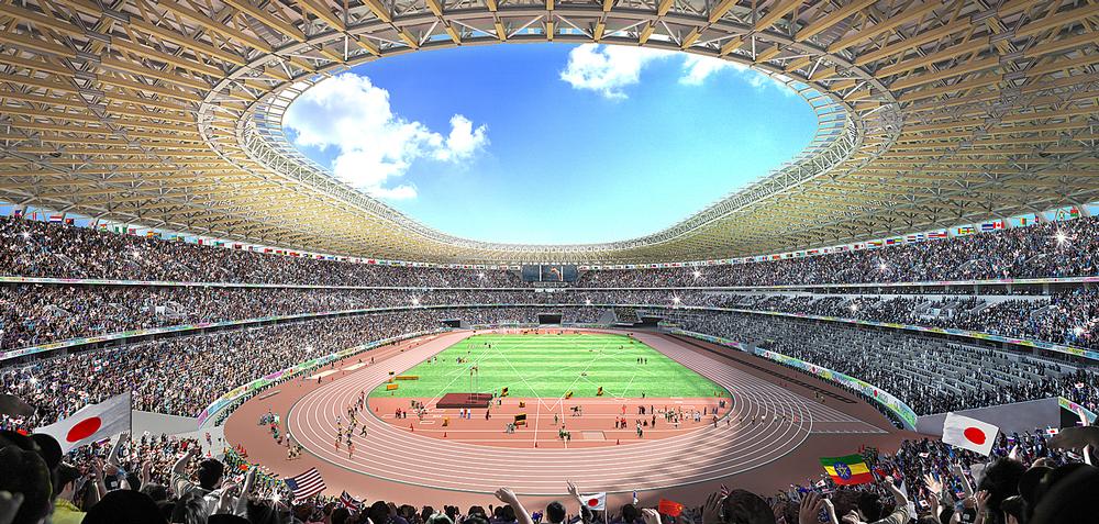 Kuma’s wooden lattice Tokyo Olympic Stadium design was chosen by the Japanese government in December 2015 / TAISEI CORPORATION, AZUSA SEKKEI CO LTD