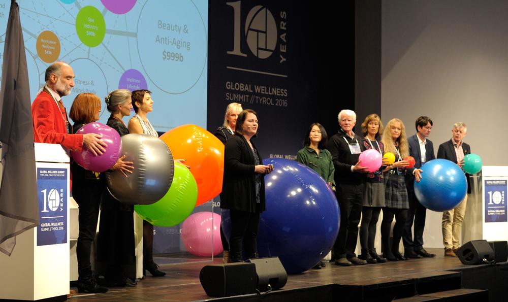 At the Global Wellness Summit, different-sized balls were used to represent the 10 sectors that make up the wellness economy