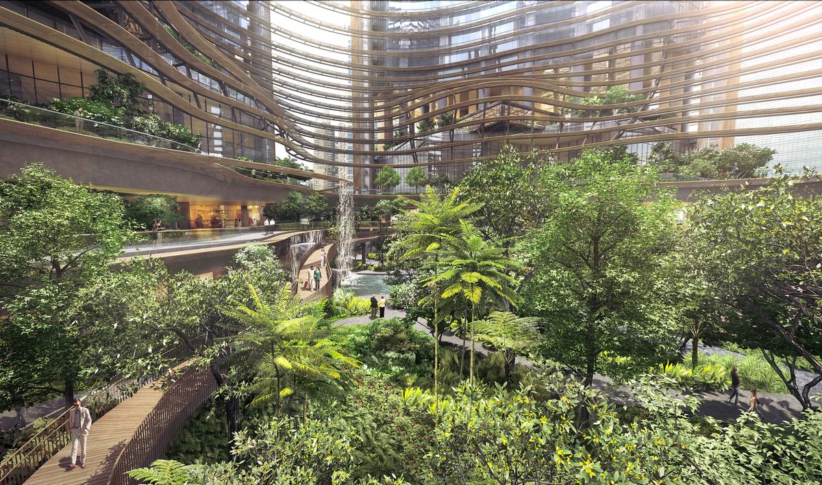 The 'Green Heart' atrium will provide a tranquil space for residents in the busy city-state / Ingenhoven Architects, M+S Pte Ltd, Gustafson Porter