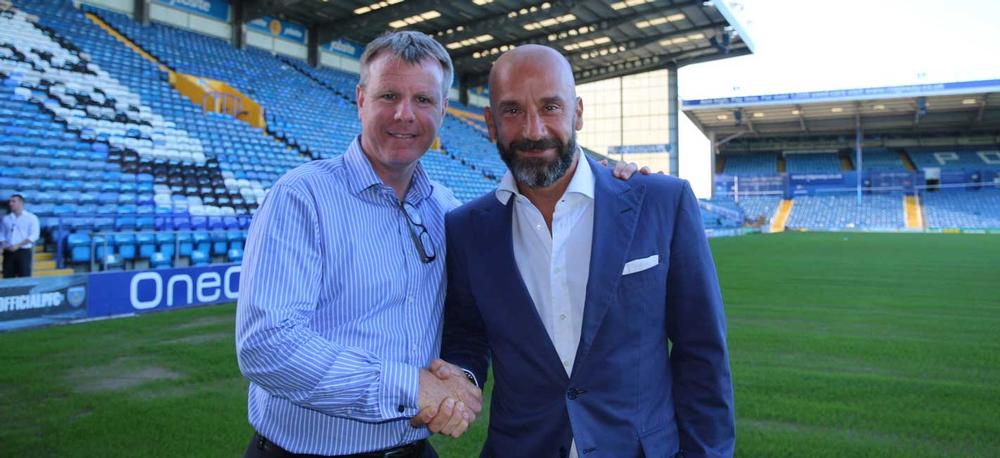 Vialli with then Portsmouth FC manager Andy Awford – a successful Tifosy campaign last year raised £270,000, which funded two Academy training pitches at Portsmouth