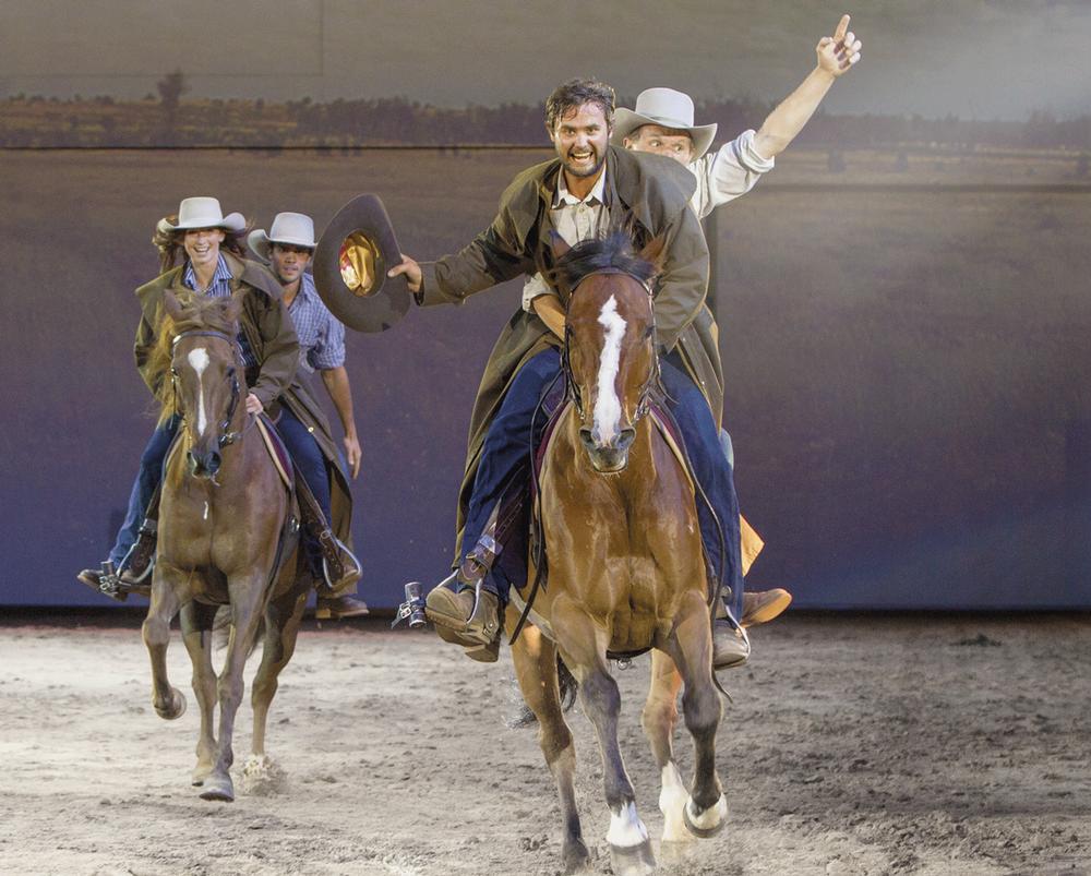 Horse races and fire displays are part of the charm during Village Roadshow’s Australian Outback Spectacular shows