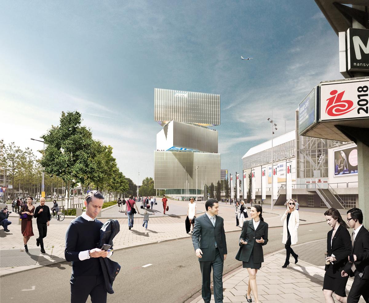 The property will integrate seamlessly with the current Amsterdam RAI complex / NH Hotel Group / OMA The property will integrate seamlessly with the current Amsterdam RAI complex / NH Hotel Group / OMA