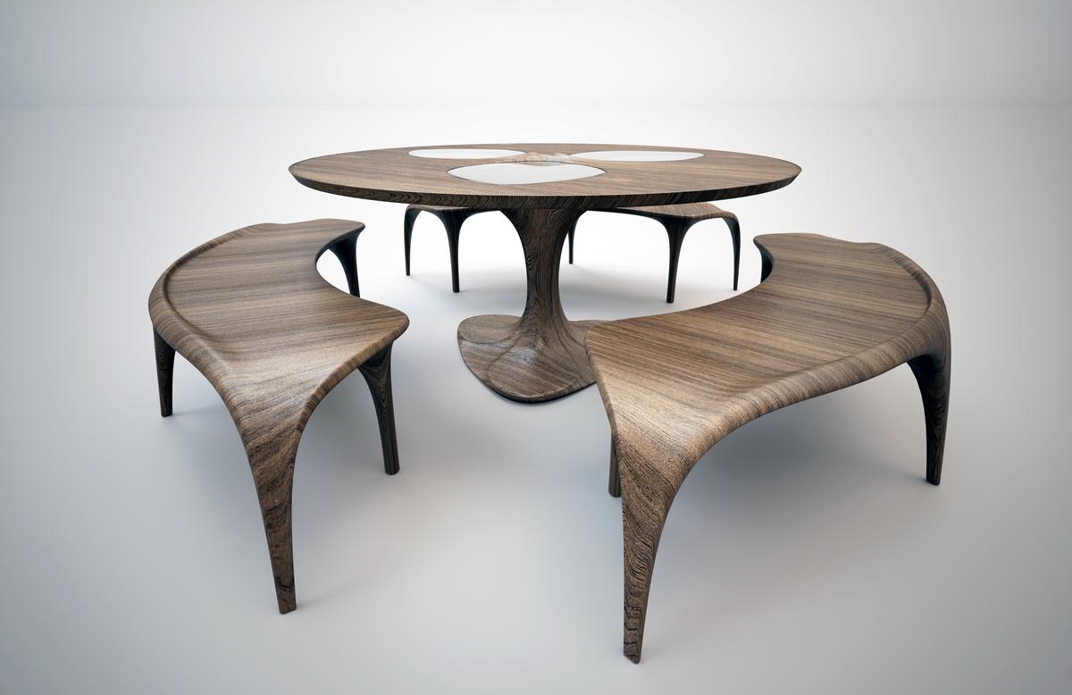 The Hadid-designed furniture can hold up to 10 diners / Zaha Hadid Architects