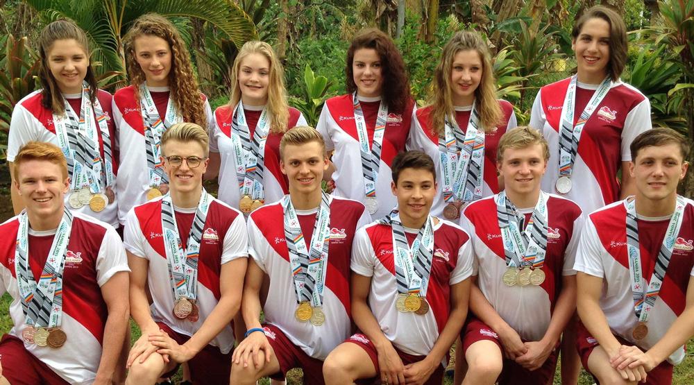 Talent pathway – the 12-strong England swimming squad which competed at the Samoa 2015 Commonwealth Youth Games 