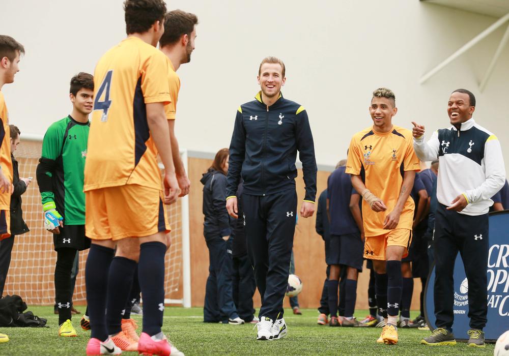 England and Spurs footballer Harry Kane coaches students in the Education and Football Development Programme 