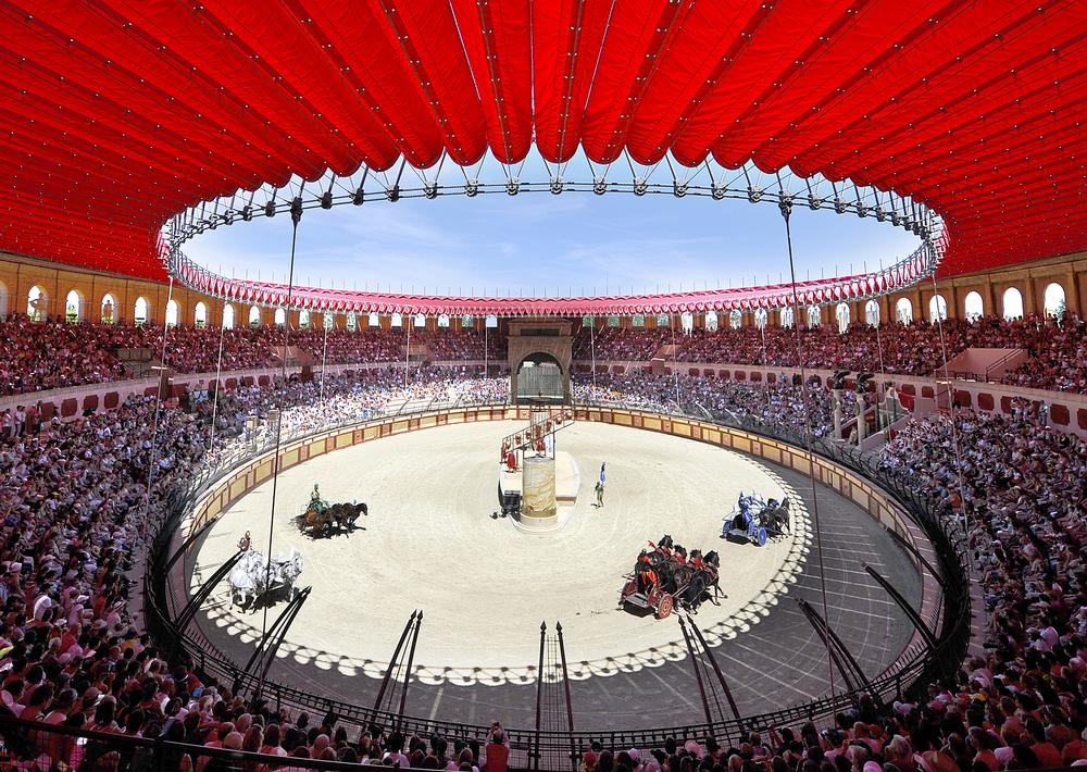 The Gallo-Roman Stadium at the Puy du Fou has a Roman Centurian show