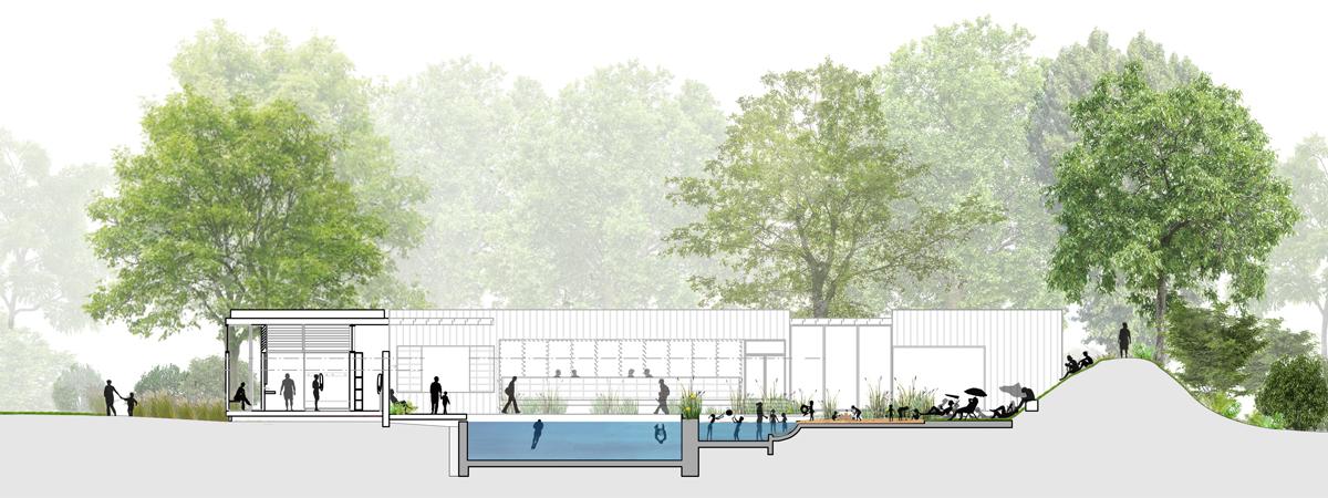 Studio Octopi's plans for a new Peckham Rye Lido include a 50m heated and chlorinated pool / Studio Octopi Studio Octopi's plans for a new Peckham Rye Lido include a 50m heated and chlorinated pool / Studio Octopi