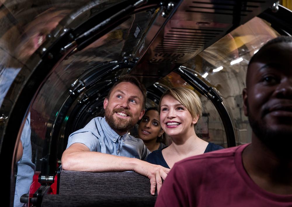 Specially designed trains take visitors on a ride through the 2-metre-wide tunnels