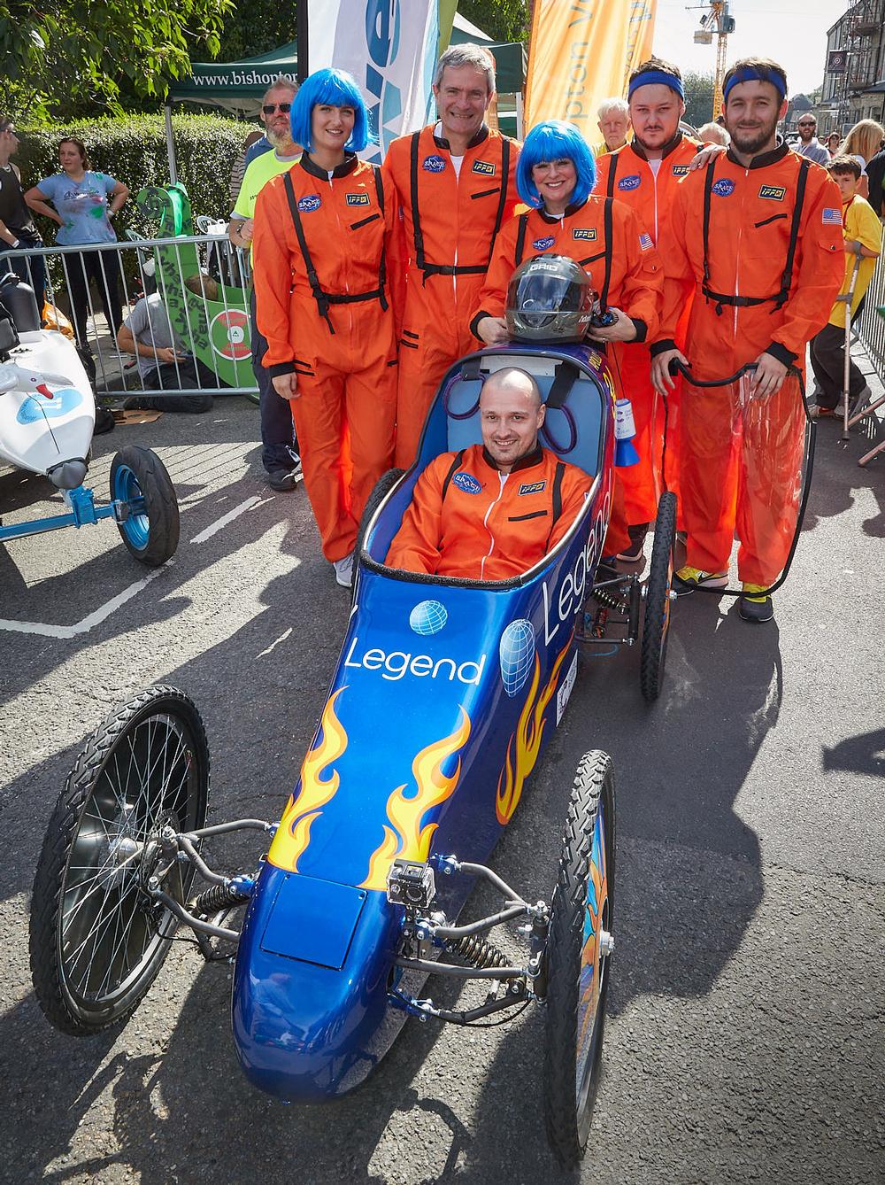 Legend competes in the Annual Micklegate Run Soapbox Race, raising funds for Cancer Research UK