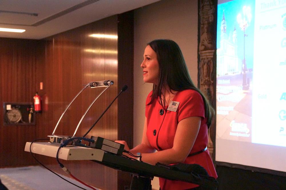 Alison O’Kane Giannaras, associate vice president of international operations, speaking at IHRSA Europe