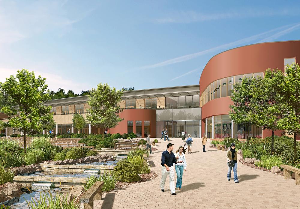 The Plaza is the main shopping facility at Center Parcs. Visitors can walk or bike around the park’s open spaces