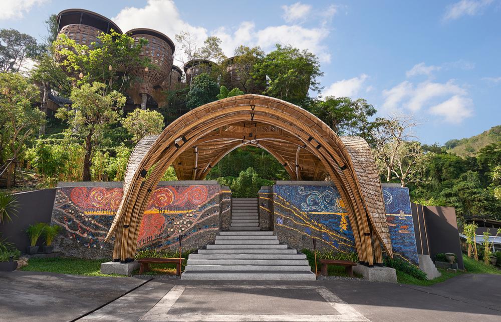 The welcome pavilion is enlivened by mosaics hand-laid by a native artist