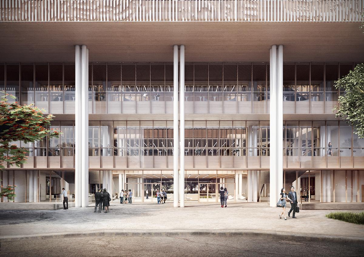 The library will feature a transparent stepped facade and below-grade courtyards
/ Mecanoo